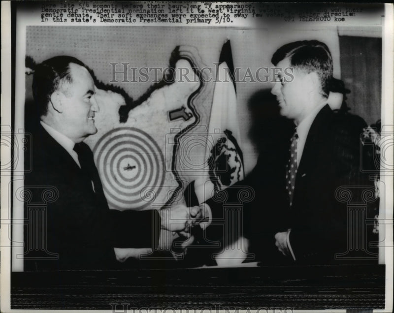 Load image into Gallery viewer, 1960 Press Photo President John F. Kennedy, Hubert Humphrey Shake Hands
