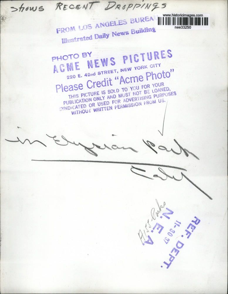 1937 Press Photo Picture of recent droppings in Elysrian Park, Califrornia