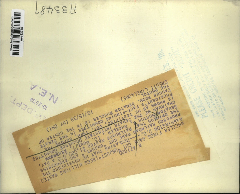 1938 Press Photo Senator Burton Wheeler as he testified in Senate caucus room