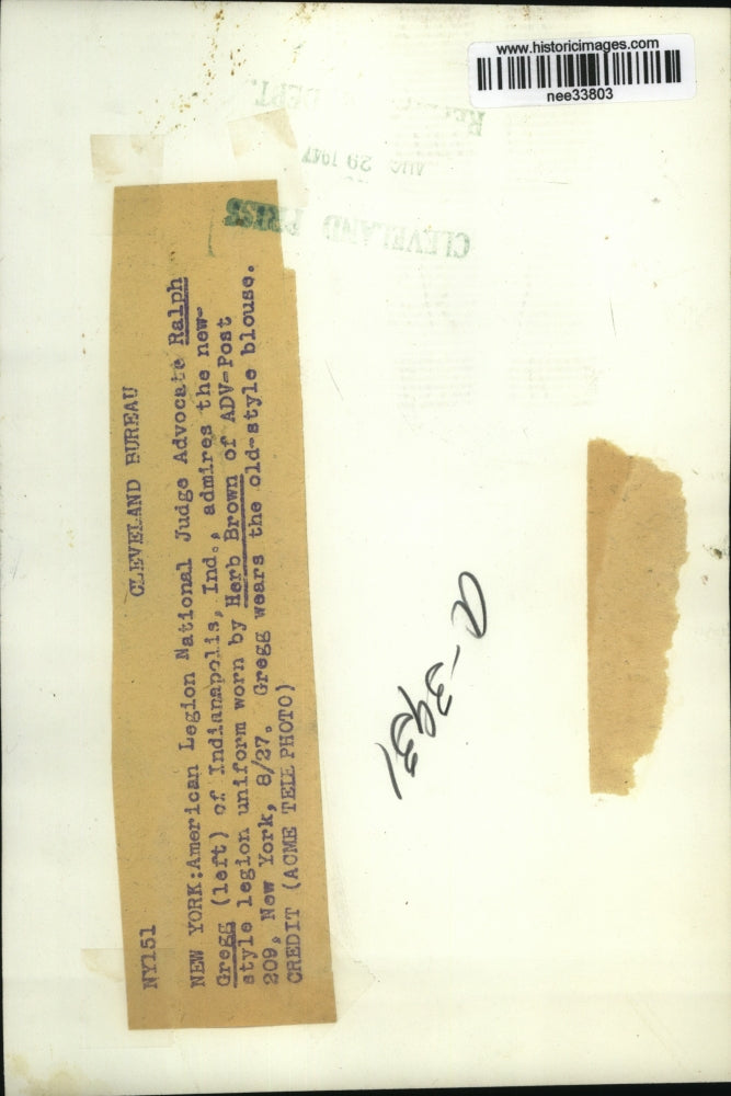 1957 Press Photo American Legion National Judge Advocate Ralph Gregg & B. Brown