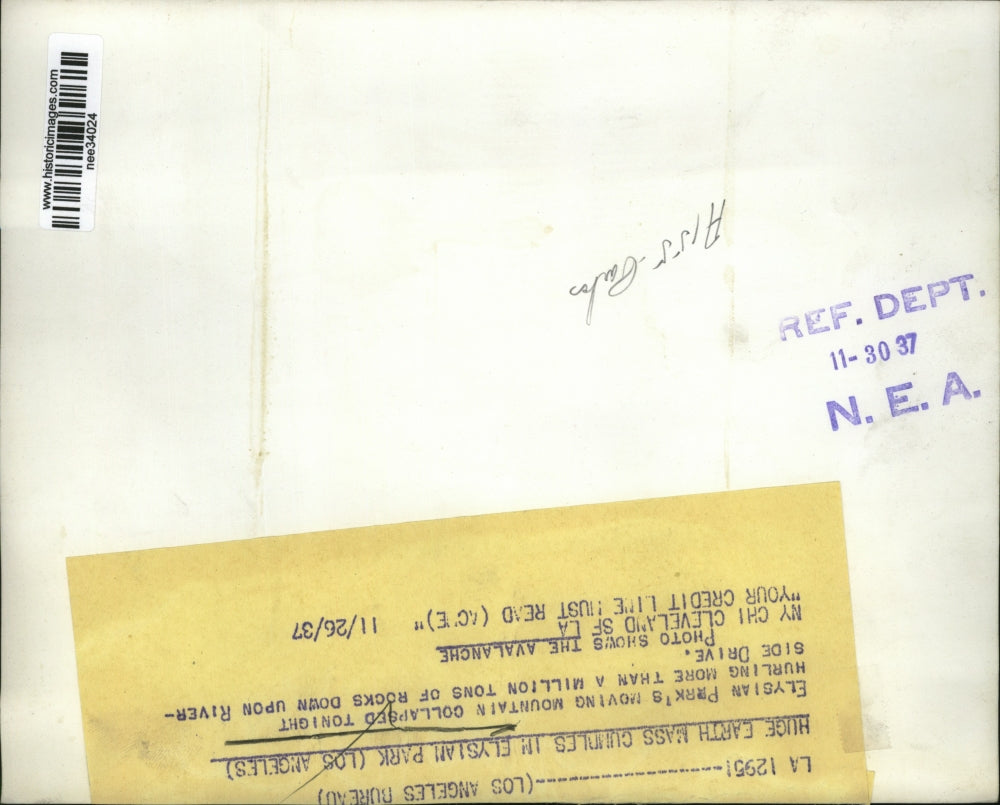 1937 Press Photo The result of the avalanche in Elysian Park