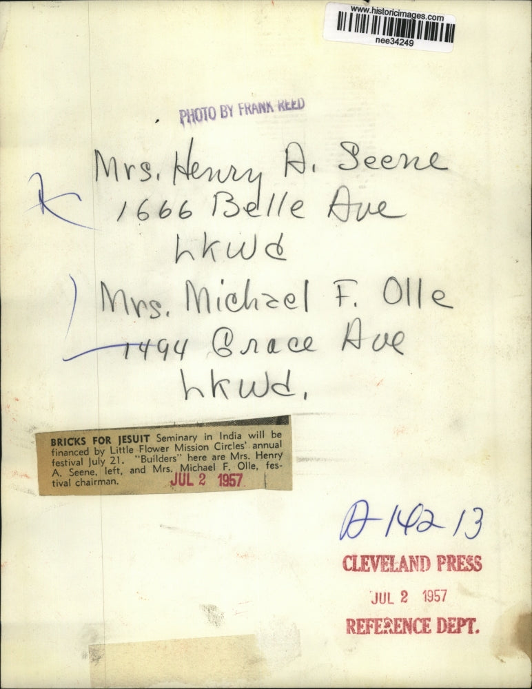 1957 Press Photo Mrs Henry A Seene, Mrs Michael F Olle, Flower Mission Circles