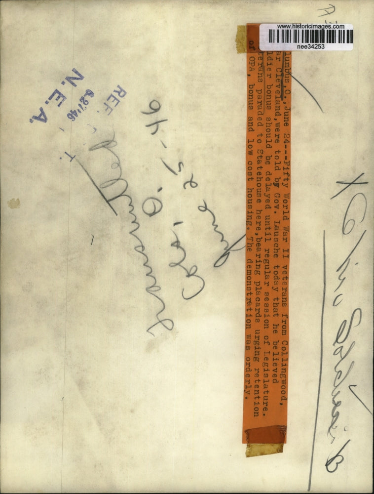 1946 Press Photo The World War II Veternas pickets in Cleveland Statehouse