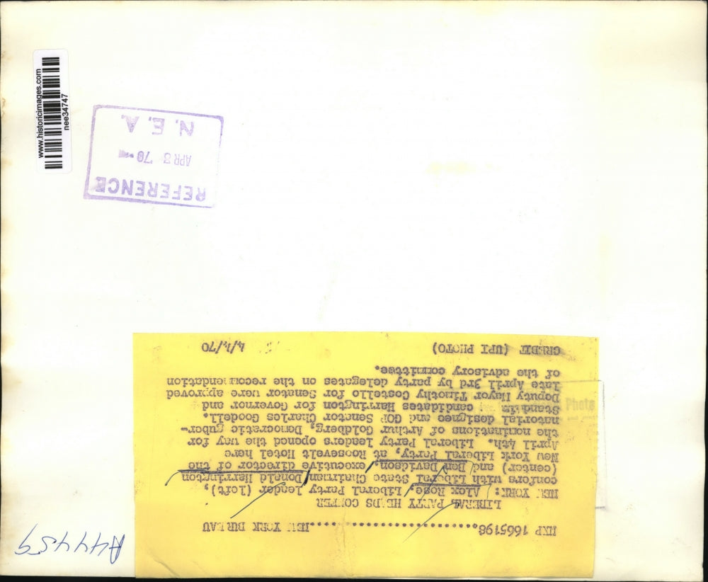 1970 Press Photo Alex Rose, Donald Harrington & Ben Davidson at Roosevelt Hotel