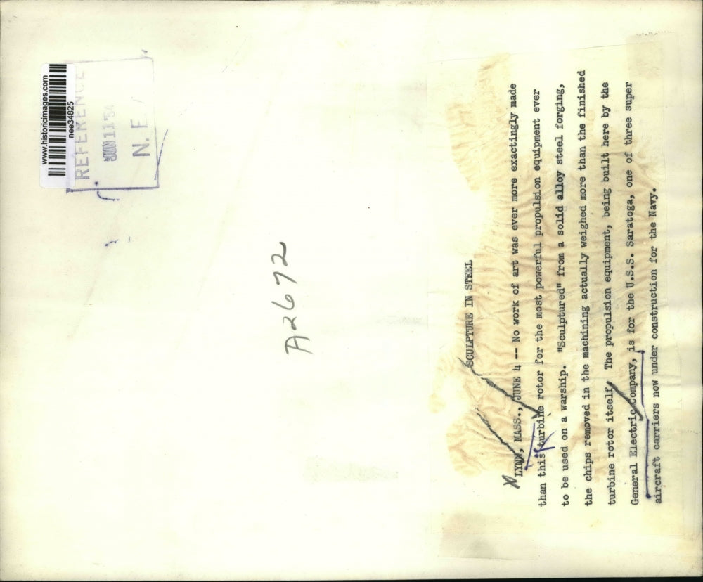 1950 Press Photo Turbine Rotor at General Electric Company, Lynn Mass