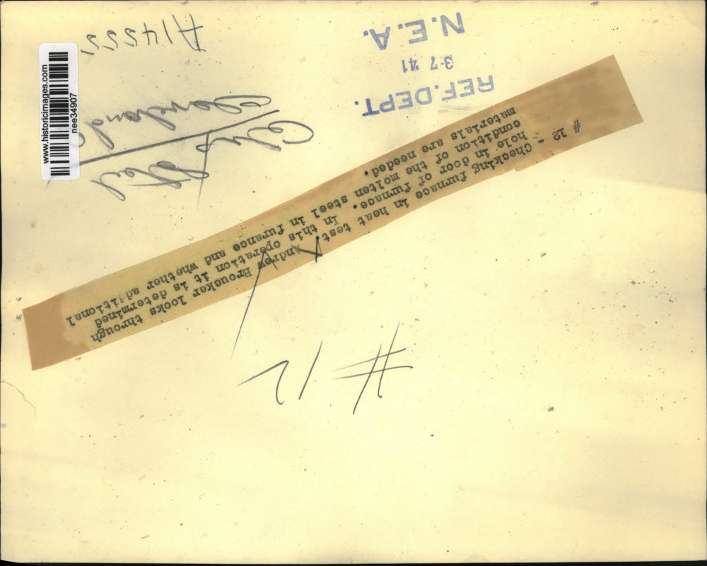 1941 Press Photo Andrew Broucker in Heat Test of Furnace Otis Steel Cleveland