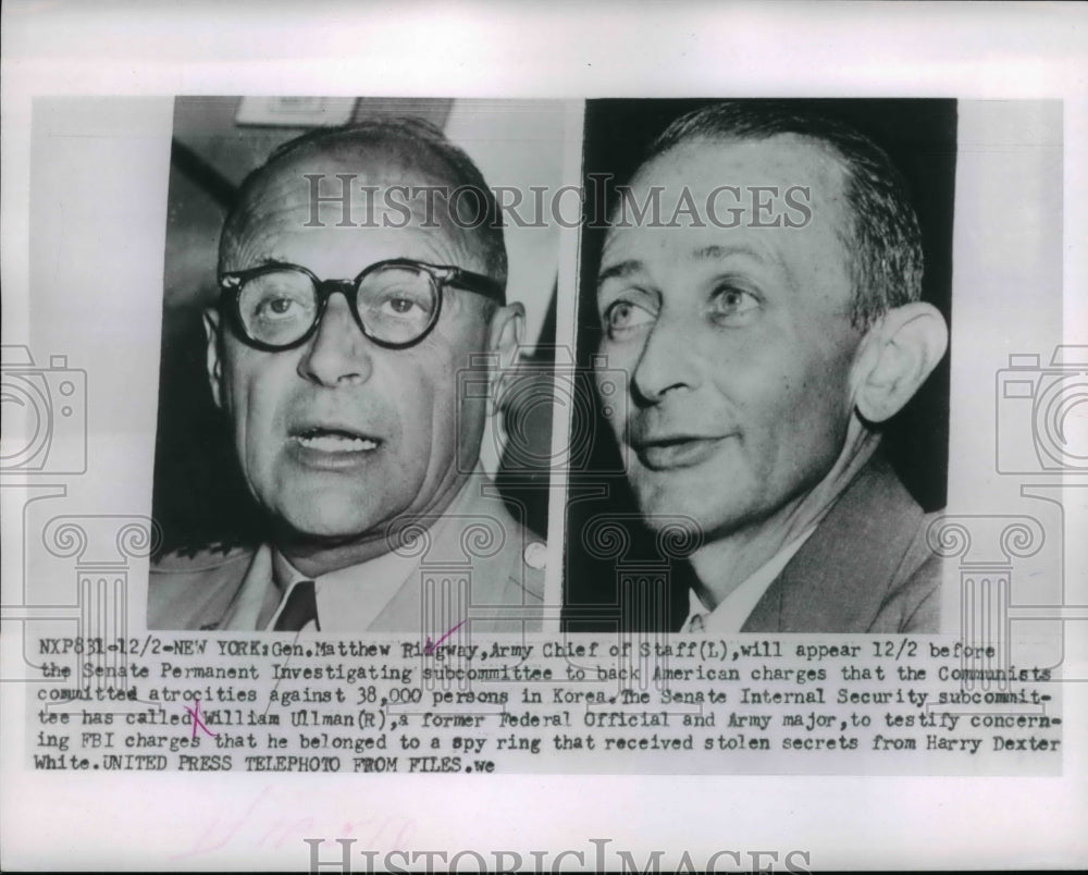 1953 Press Photo Army Chief of Staff Matthew Ridgway, William Ullman - nee35056