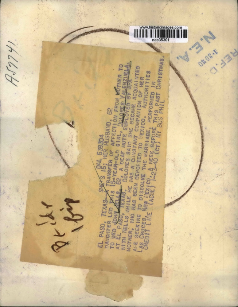 1940 Press Photo Fifteen Year Old Marries Sixty Two Year Old Companion of Mother