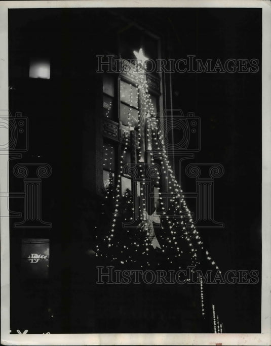 1954 Press Photo Christmas Light Display, Downtown Cleveland