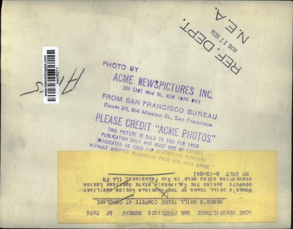 1934 Press Photo The Women's Drill Teams compete at Conclave in San Francisco