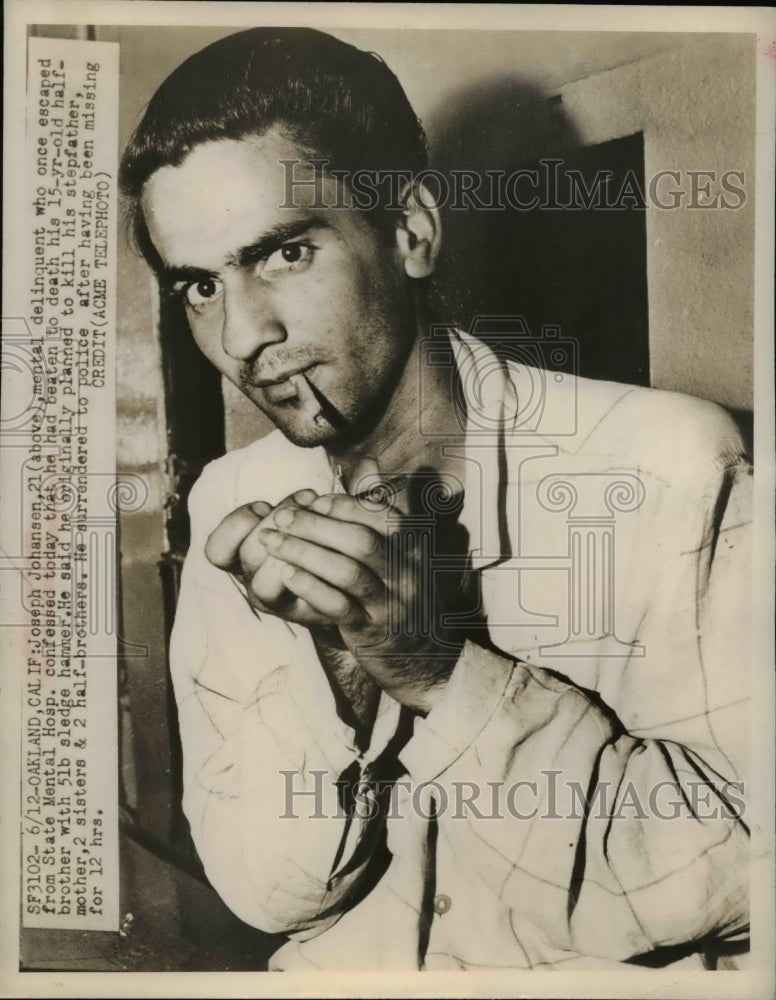 1949 Press Photo Joseph Johansen, deliquent who onced escaped from Mental Hosp.