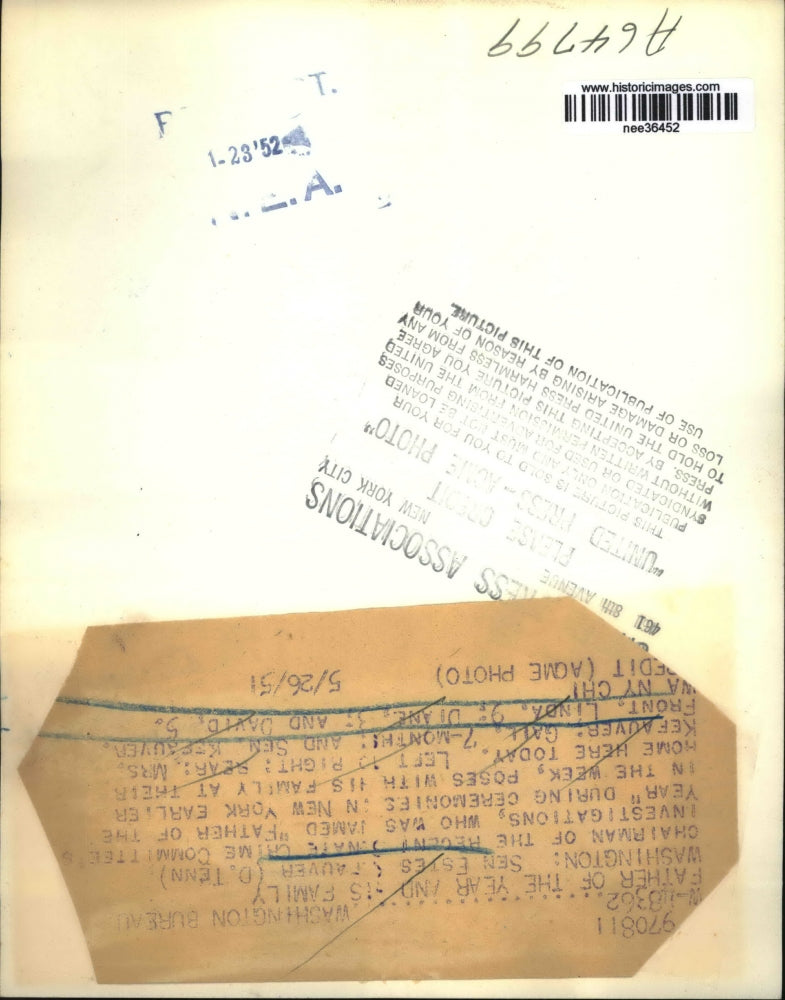 1951 Press Photo Senator Estes Kefauver & Family Named Father of the Year