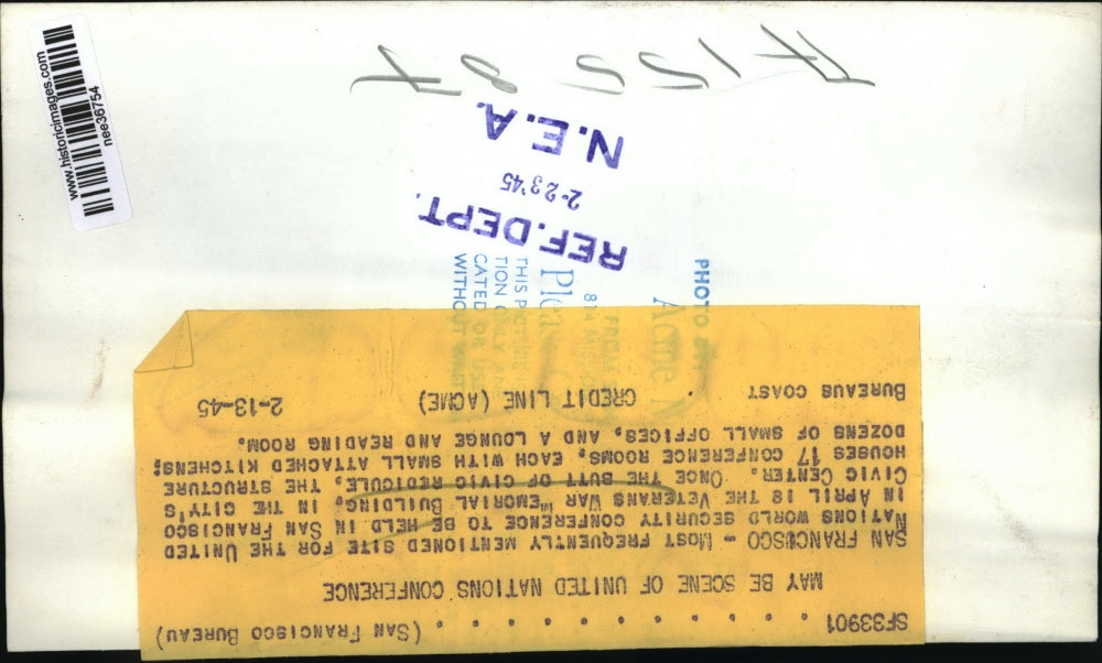 1945 Press Photo Veterans War Emorial Building United Nations Conference