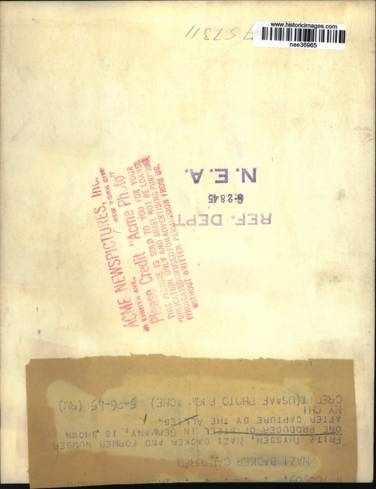 Load image into Gallery viewer, 1945 Press Photo Fritz Thyssen, German Backer, shown after Captured by Allies
