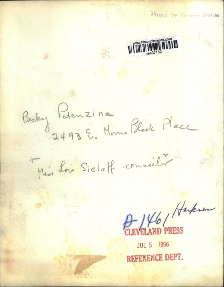 1956 Press Photo Little Becky Potenzina with Counselor Miss Lois Sielaff