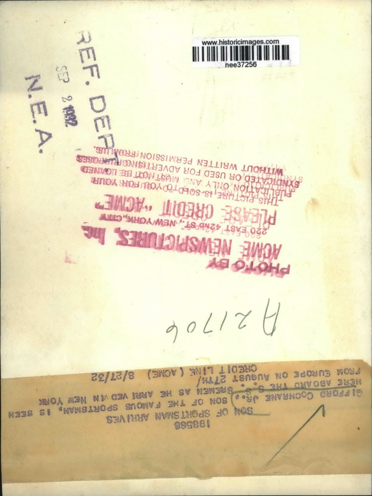 1932 Press Photo Gifford Cochrane Jr Son of Famous Sportsman Aboard SS Bremen