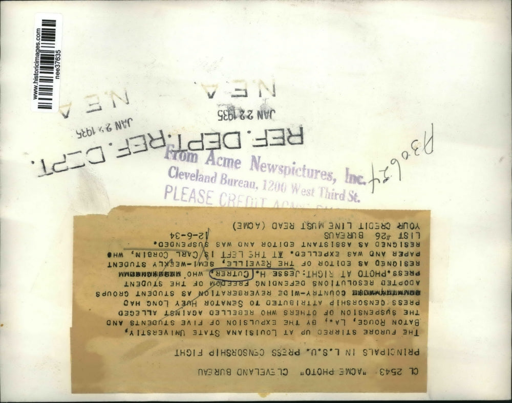 1934 Press Photo Jesse H Cutrer&Carl Corbin, suspended at Louisiana State Univ