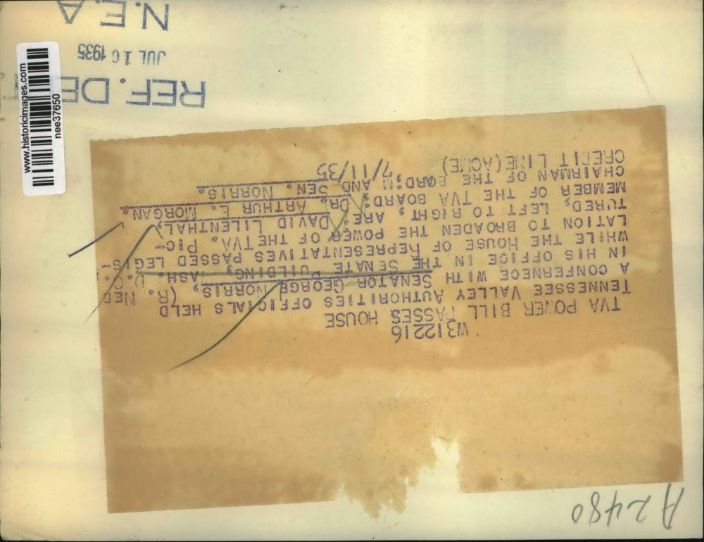 1935 Press Photo Senator George Norris, David Lilenthal and Dr. Arthur Morgan