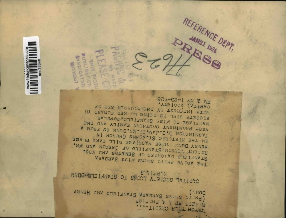 1926 Press Photo Miss Barbara Stanfield Daughter of Senator & Mrs Robert Stanfie