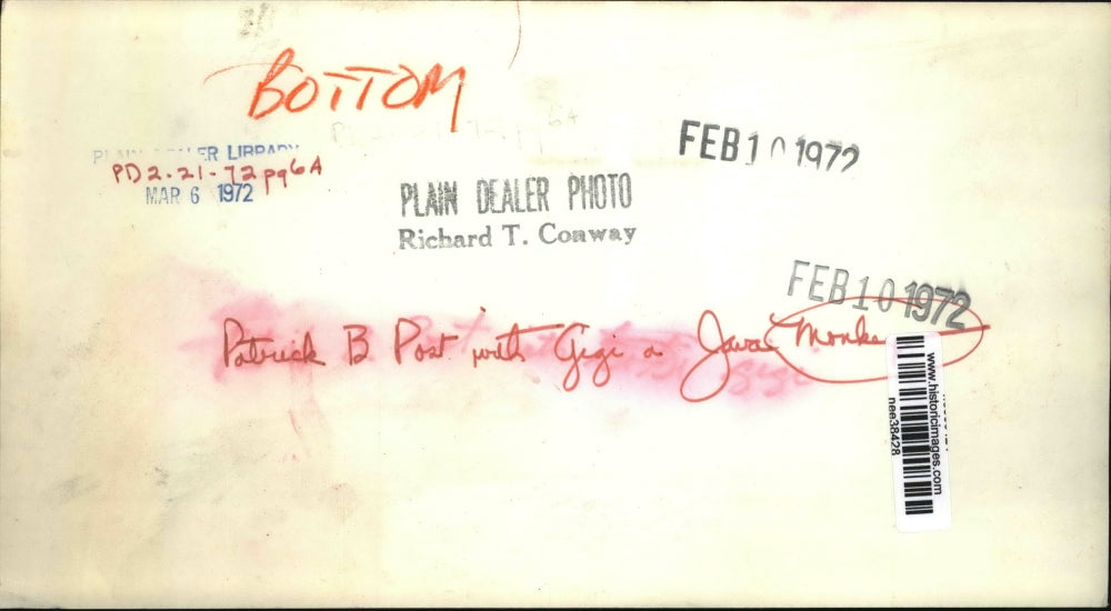 1972 Press Photo Patrick B. Post with Gigi a Jawa Monkey - nee38428