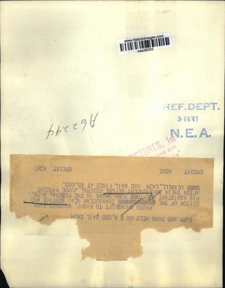 1941 Press Photo Manfred Zapp and his assistant Guenther Tonn after arraignment