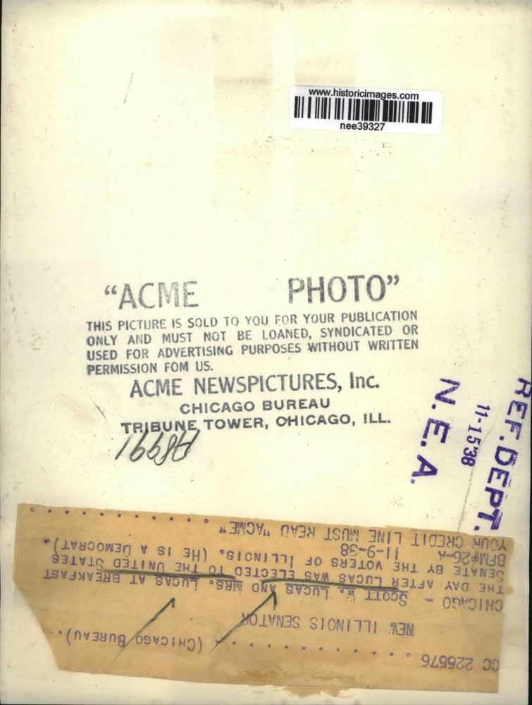 1938 Press Photo Scott W. Lucas & mrs. Lucas at breakfast the day after elected