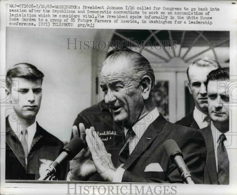 Load image into Gallery viewer, 1968 Press Photo President Johnsons Called for Congress to go Back to Session
