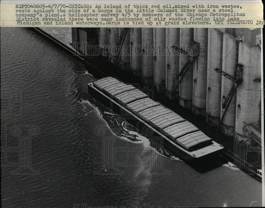 1970 Press Photo Barge In Little Calumet River Near Steel Company Plant