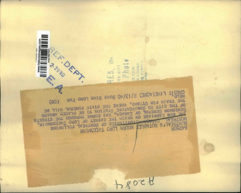 1940 Press Photo Montreal Canada Dignitaries of Montreal Mourn Lord Tweedmuir