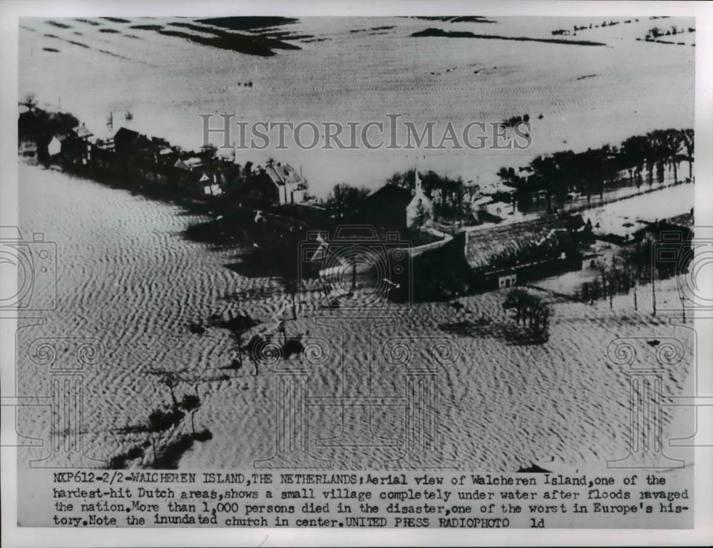 1953 Press Photo An aerial view of Walcheren Island that is completely flooded