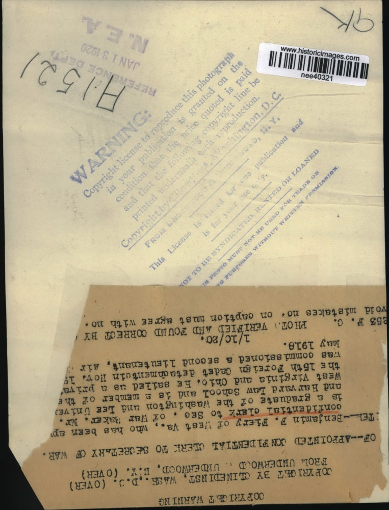 1920 Press Photo Benjamin Fiery who has been appointed clerk to be sec. of war