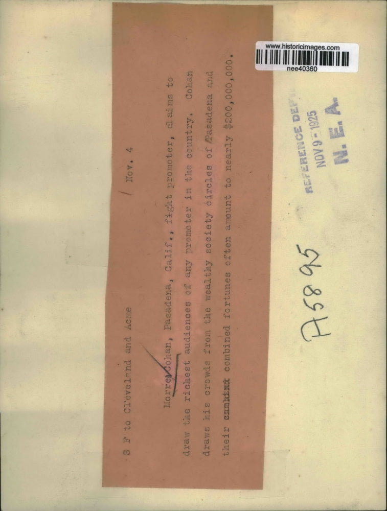 1925 Press Photo Wealthy Society Circle drawn by Morre Cohan, Fight Promoter, CA