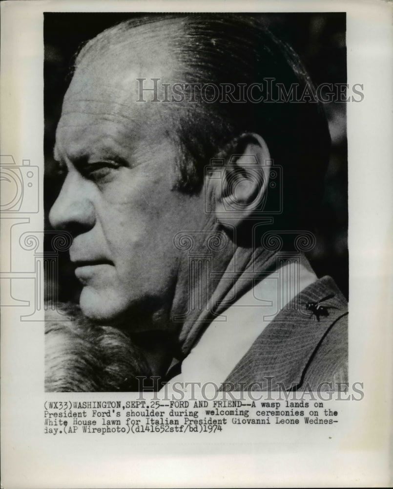 1974 Press Photo Ford Pres welcomes Italian Pres Giovanni Leone,White House Lawn
