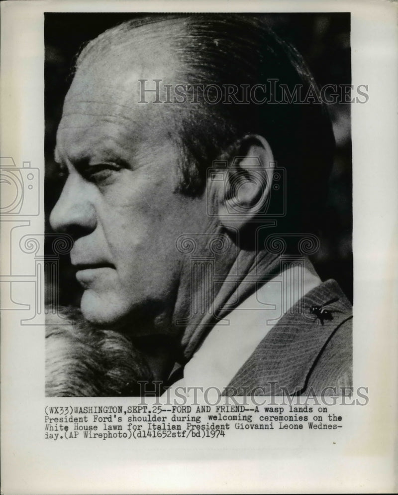 Load image into Gallery viewer, 1974 Press Photo Ford Pres welcomes Italian Pres Giovanni Leone,White House Lawn
