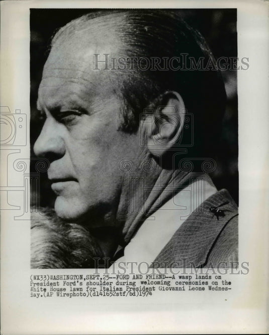 1974 Press Photo Ford Pres welcomes Italian Pres Giovanni Leone,White House Lawn