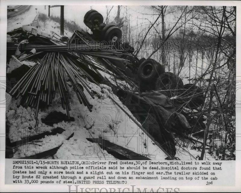 Load image into Gallery viewer, 1955 Press Photo Driver Fred Coates Survives Truck Wreck in North Royalton
