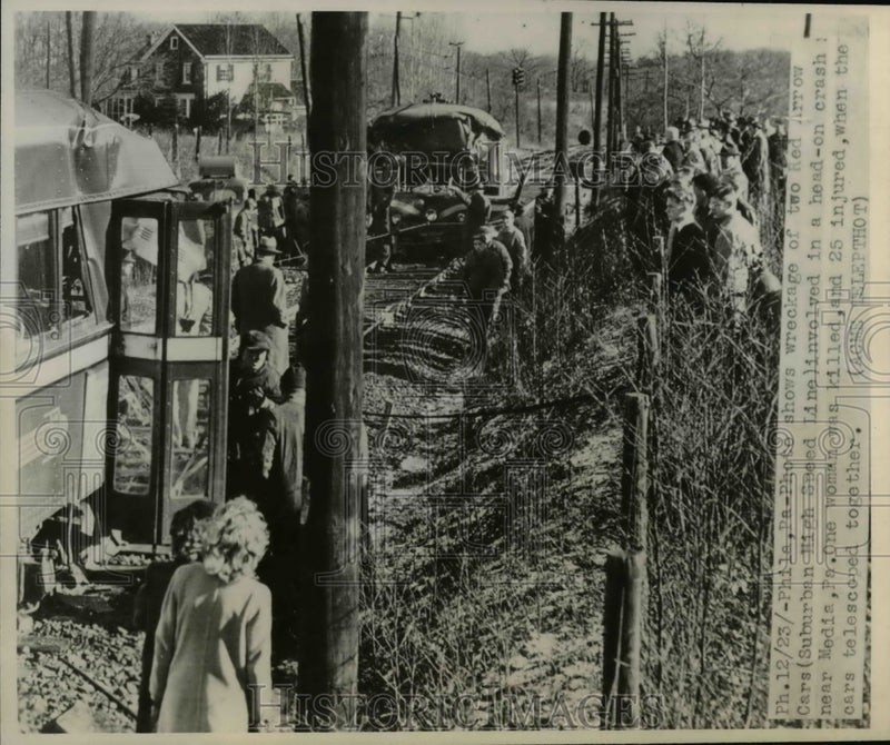 Load image into Gallery viewer, 1948 Press Photo Wreckage of 2 Red Arrow Cars in Accident 1 Dead &amp; 25 Injured
