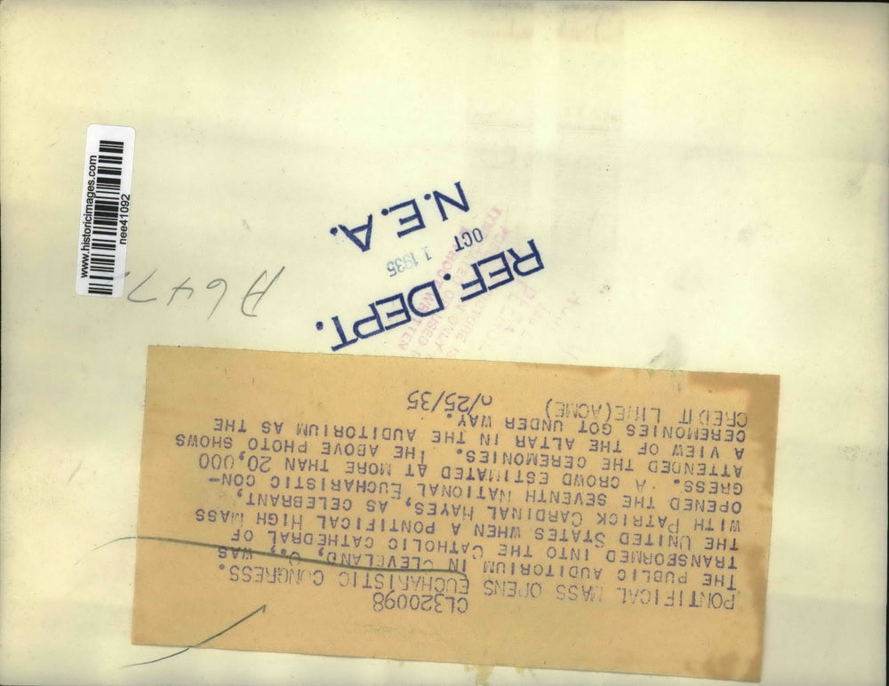 1935 Press Photo 7th National Eucharistic Congress, Cleveland Public Auditorium