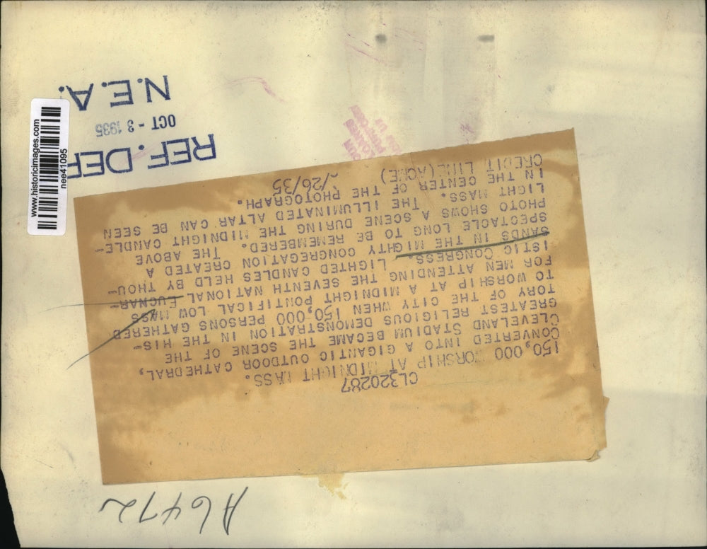 1935 Press Photo Seventh national Eucnaristic Congress Cleveland Stadium