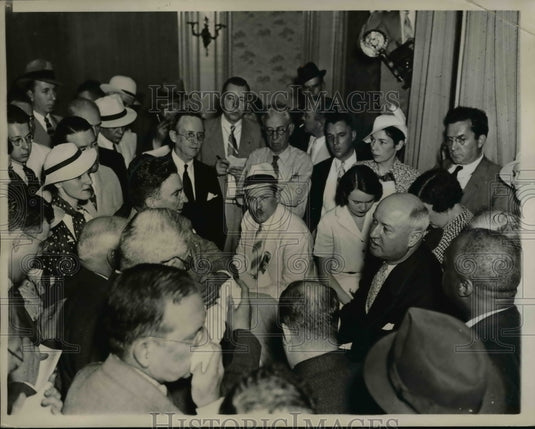 1936 Press Photo James A. Farley at Press Conference Discounts Smith Defection