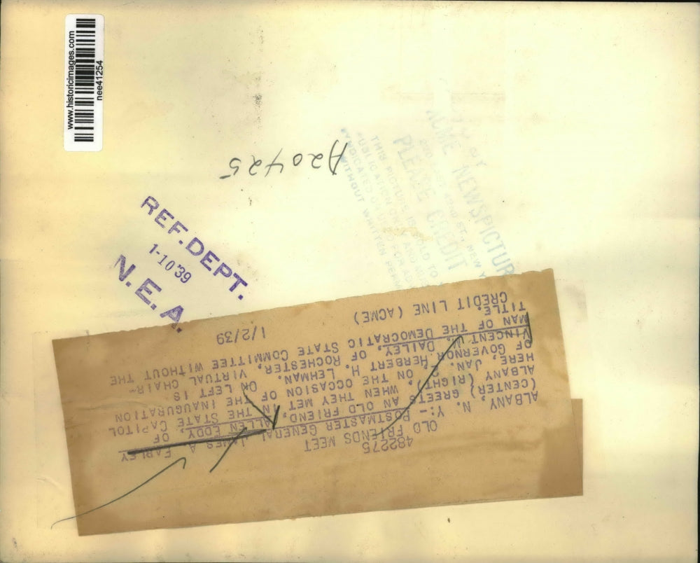 1939 Press Photo James A. Farley & Vincent M. Dailey Greets Allen Eddy