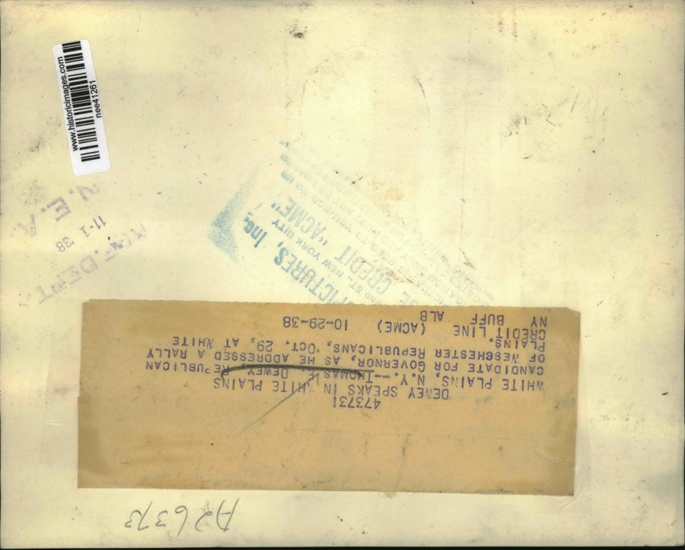 1938 Press Photo White Plains NY Thomas E Dewey, Republican candidate for GOv.