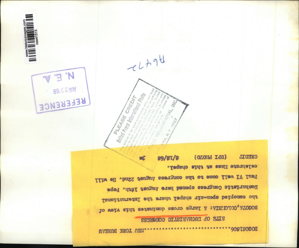 1968 Press Photo Bogfota Columbia, International Eucharistic Congress, Pope Paul