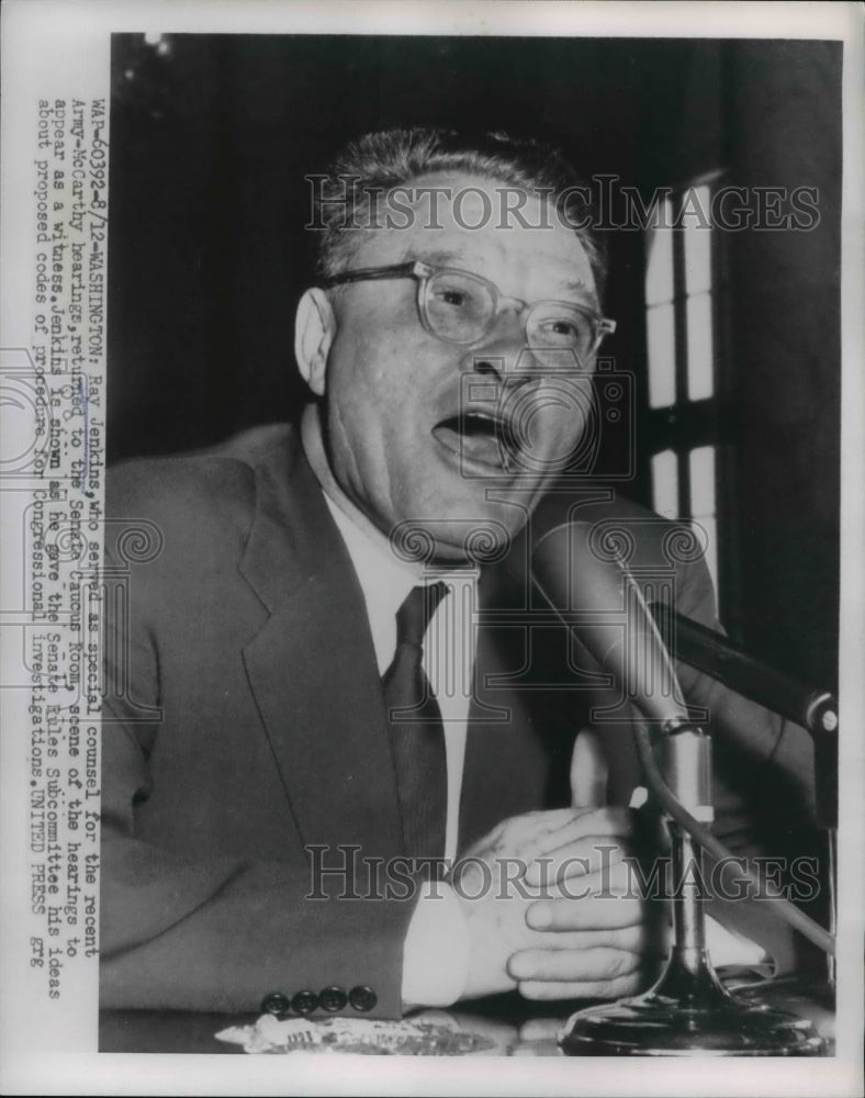 1954 Press Photo Ray Jenkins witness for hearing of Senate Rules Subcommittee