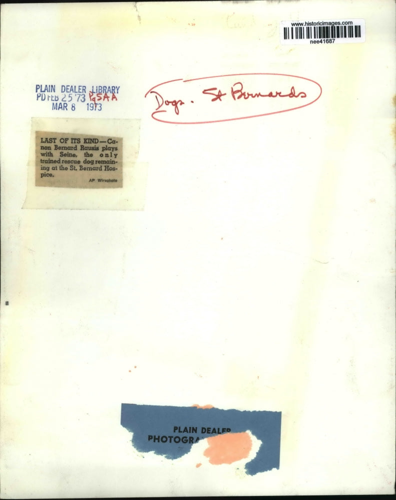 1973 Press Photo Canon Bernard Rausis plays with Seine, trained rescue dog