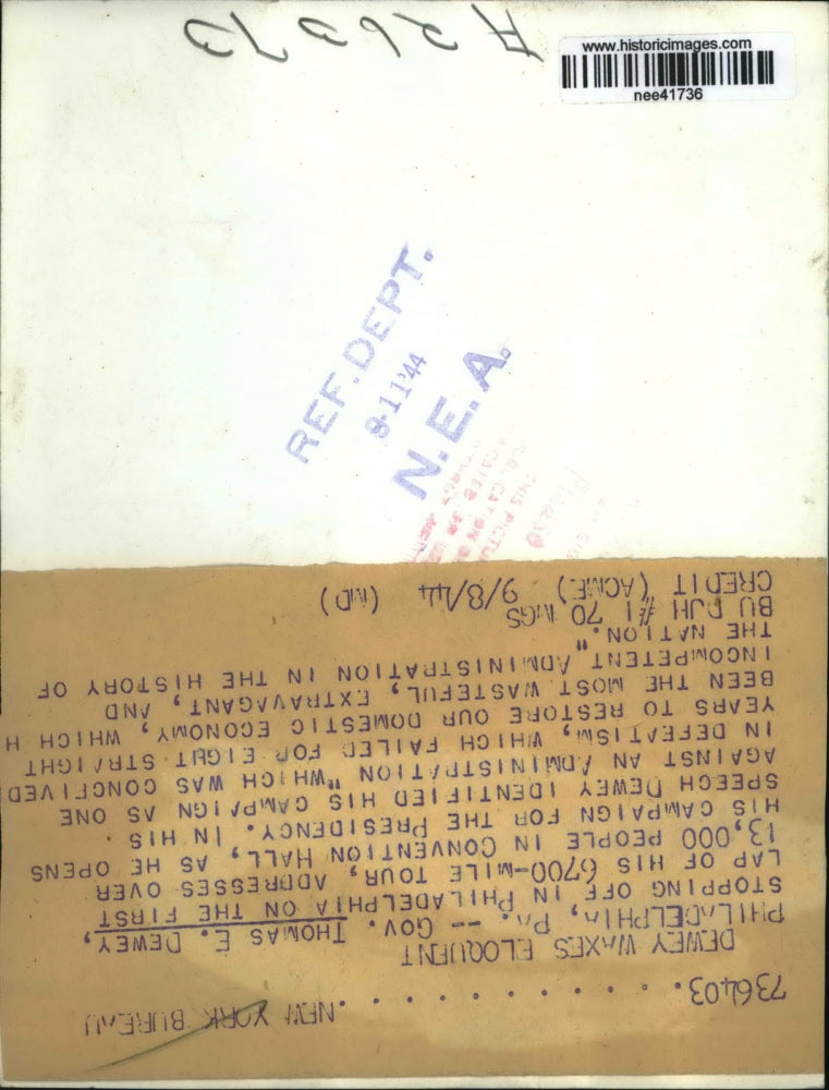 1944 Press Photo Governor Thomas E. Dewey Gives Address Philadelphia - nee41736