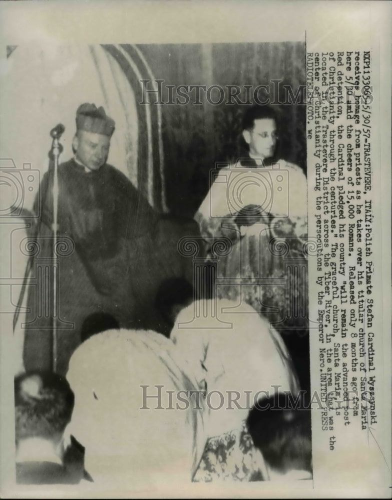 Load image into Gallery viewer, 1957 Press Photo Polish Primate Stefan Cardinal Wysasynski Church of Santa Maria
