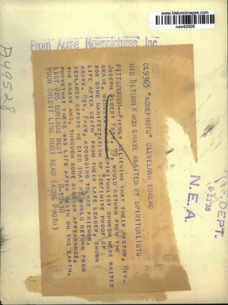 1938 Press Photo Pastor Rev. Joseph Albert Fret Pittsburgh