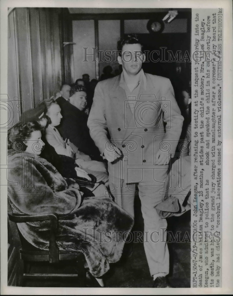 1952 Press Photo John Keegan at James William Beagley Inquest Hearing, Chicago