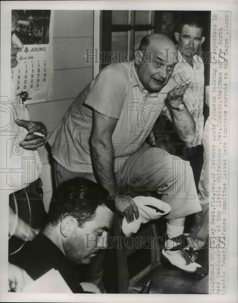 1950 Press Photo Defense Secretary Louis A. Johnson During Press Conference